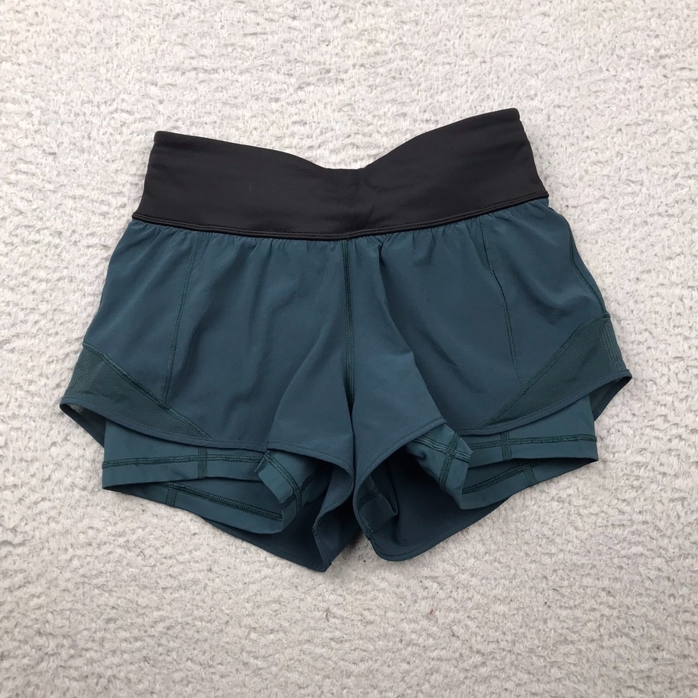 Lululemon Hotty Hot Shorts Naked Womens 4 Dark Teal Blue 2 in 1 Running 2"